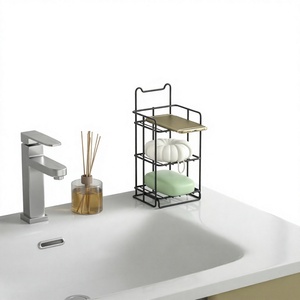 Porte-savon double couche en acier inoxydable noir, support de douche mural à ventouse pour salle de bain d'hôtel - Product Image 4