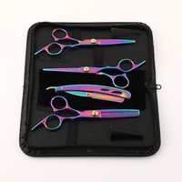 Ensemble de ciseaux de coiffure à dents plates taillés à la main droite plaquée couleur de 6 pouces peigne à lame en acier inoxydable pour la coiffure