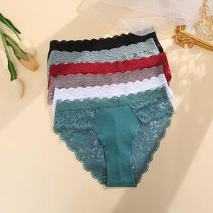 Culottes pour femmes en coton semi-transparent avec patchwork de dentelle, respirantes, sexy, taille mi-haute, coupe triangle - Product Image 2