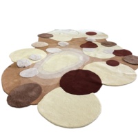 Tapis en laine tufté à la main, motif bulles irrégulières, color block café-crème, tapis shaggy moderne de designer pour salon, chambre et décoration intérieure