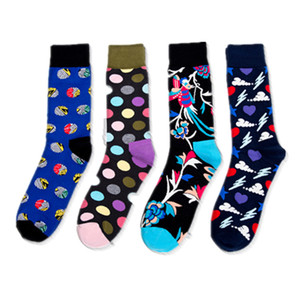 Calcetines de Algodón 200N con Diseño Mixto, Coloridos con Estampado de Puntos, Loros Tropicales, Flores, Nubes, Rayos y Corazones, Calcetines Novedosos para Hombre - Product Image 1