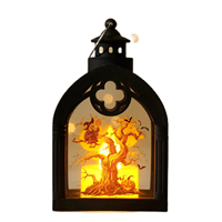 Lanterne citrouille rétro d'Halloween, veilleuse en plastique et verre imprimée offset – Accessoire lumineux portable pour l'aménagement de fêtes, accent de présentation sur étagère, thème hanté