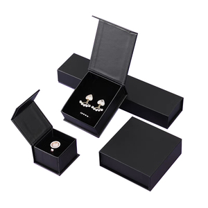 Hot Selling Black double layer magnet flap velvet jewelry Earrings/Ring/Necklace Gift set insert storage paper box