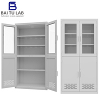 Gabinete de almacenamiento de vidrio para laboratorio con estructura de acero anticorrosión y rejilla de secado para laboratorios químicos, farmacéuticos y universitarios.