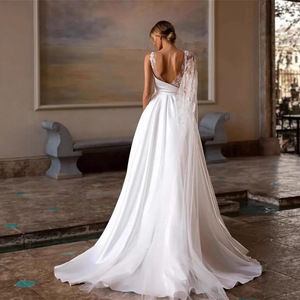 Vestido de novia de tren de catedral de encaje hasta el suelo de línea A simple moderno de estilo americano europeo 2025 nuevo para Aliexpress - Product Image 2