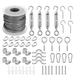 Stainless Steel Wire <b>Rope</b> Kit With Hooks And Clips For Garden <b>Lighting</b> Installation - Product Image 1