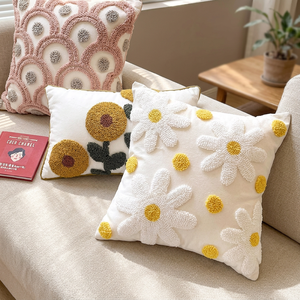 Nordic Fresh Embroidered Flower Square Pillowcase Hospital Home Hotel Eco-Friendly Handmade Polyester/Cotton Cushion Backrest - Product Image 3