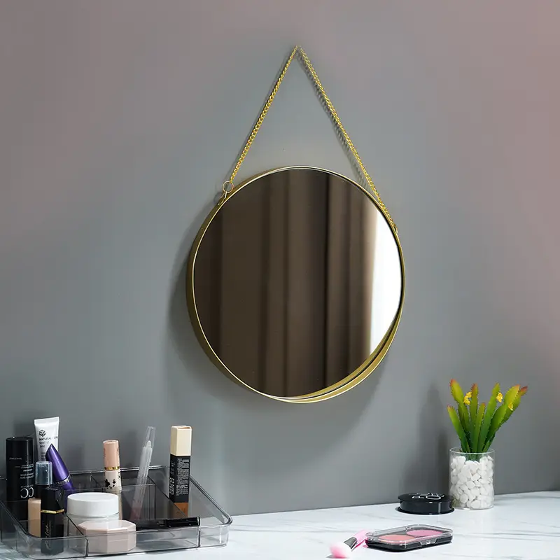 Modern Luxury Wall Mount Round Hanging Gold Makeup Mirror Frame Decorative Toilet Bathroom Living Room Decor