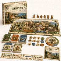 Jeu de société pliable à quatre panneaux sur le thème de la coopérative olivicole méditerranéenne, jeu de gestion pour l'agrotourisme