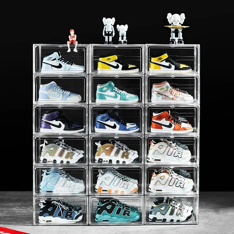 Großhandel Magnetic Transparent Plastic Stack able Organizer Sneaker Clear Side Drop Lagerung Kunststoff Schuhkarton