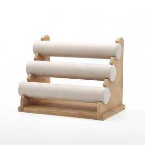 Có Thể Tháo Rời Tre Gỗ <span class=keywords><strong>3</strong></span> Tier Bar Trang Sức Vòng Đeo Tay Chuỗi Đồng Hồ Hiển Thị Rolls Chủ Organizer - Product Image 6