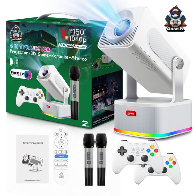 HCS350 Plus 4 in 1 Smart Projector 1080P Full HD 150 Inch Screen Android TV Projector With 2 Game Controllers