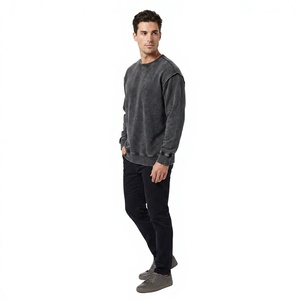 Sweat-shirts élégants pour hommes, effet délavé, finition de qualité supérieure, pulls vierges, sweat-shirts à col rond de qualité supérieure, épais, en vente - Product Image 3