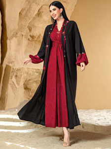 Robe ethnique deux pièces en polyester de luxe, anti-statique, brodée et dessinée à la main, texture décontractée, motif Rose <span class=keywords><strong>Rencontre</strong></span> - Product Image 3