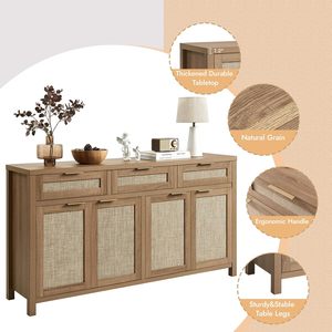 Buffet de salon en rotin style bohème et farmhouse avec étagères réglables, 4 <span class=keywords><strong>portes</strong></span> et <span class=keywords><strong>3</strong></span> tiroirs - Durable et peu encombrant - Product Image 3