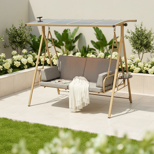 <span class=keywords><strong>Lit</strong></span> <span class=keywords><strong>de</strong></span> repos double pour jardin extérieur - Chaise suspendue en métal avec auvent solaire et lumières LED décoratives - Product Image 1