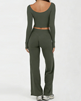 Ensemble de sport personnalisé pour femme : haut à col en V et leggings, 2 pièces, pour la gym, le fitness, le yoga, tendance