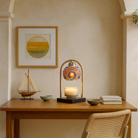 Lampe de table décorative faite à la main avec abat-jour en mosaïque de verre, diffuseur de cire en pot à intensité variable, chauffe-bougie