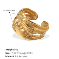 Strukturierter Breitband schmuck aus Edelstahl Eleganter, unregelmäßiger, wasserdichter, vergoldeter, offener Ring