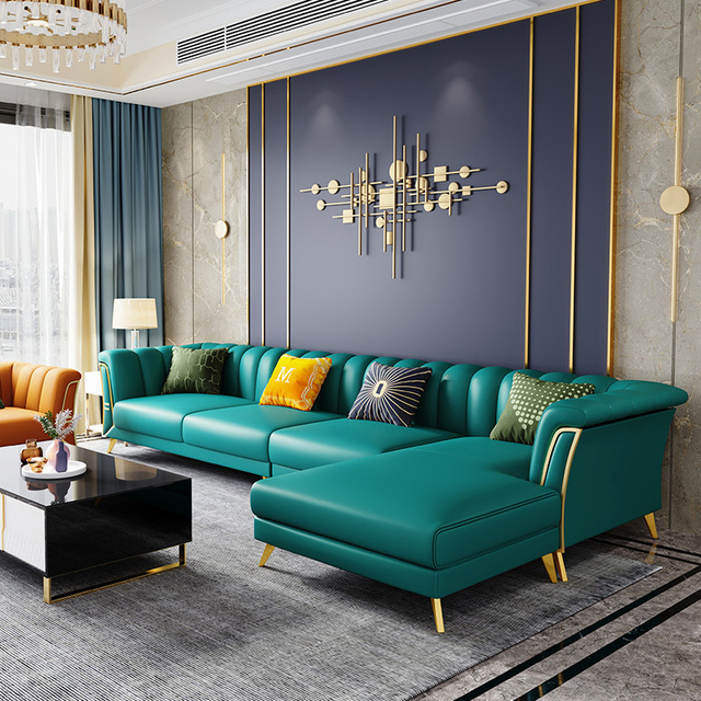 Furnitstyle Contemporary L-shape Corner Sofa Set Genuine Leather Two Seat Living Room Furniture with Storage