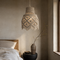 Abat-jour suspendu en macramé fait main, style bohème, en corde de coton avec pompons, pour chambre, hôtel, café, décoration