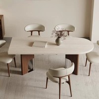 Table à manger murale haut de gamme de style moderne français, rectangulaire, avec cadre en bois massif et plateau en pierre frittée, finition mate, pour îlot de cuisine