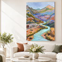 Peinture à l'huile texturée, Canyon enroulé par la rivière, eau turquoise, falaises violettes, art mural, décoration intérieure pour hôtel