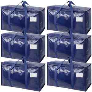 Paquete de 6 Bolsas de Almacenamiento Plegables de Polietileno (PE) Resistentes, Transparentes, con Tapas y Cierres para Ropa, Ropa de Cama, Edredones, Juguetes - Bolsas para Mudanza - Product Image 5