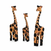 Ensemble de 3 sculptures de girafes en bois jaunes, figurines d'animaux tachetés pour la décoration de table, de chambre d'enfant, de salon et d'étagère