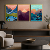 Impression d'art mural paysage montagneux abstrait, trois panneaux, orange et bleu, pour salon, bureau, hôtel, intérieurs modernes