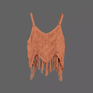 Haut tricoté à franges pour femmes, couleur ambre, SMLXL, style plage, vêtements d'été - Product Image 2