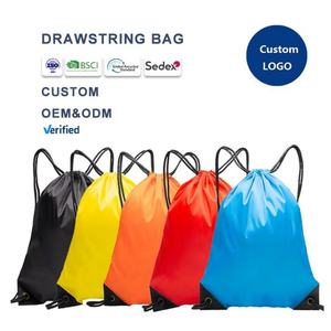 Vietnam Supplier Promotional Custom Logo 210D Polyester <b>Drawstring</b> Sport Gym <b>Backpack</b> with Zipper Pocket for Shopping - Product Image 1