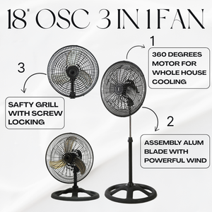 18 Inch 360 Degree Oscillation 3 In 1 Plastic Grill 3 Aluminum Blade 110V Electric Industrial <b>Fan</b> air Circulator Standing <b>Fans</b> - Product Image 4