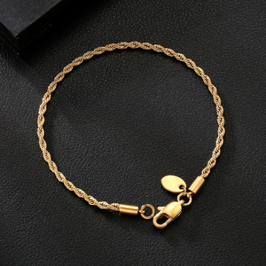 Pulsera de Cuerda Trenzada de Acero Inoxidable 316L con Baño de Oro de 18K, Cadena de Mano con Eslabones Retorcidos de 2.5mm, Regalo de Moda para Hombres y Mujeres, Venta al por Mayor a Granel - Product Image 1