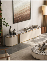 Ensemble élégant de meuble TV et table basse de luxe léger avec plateau en marbre naturel et grand espace de rangement pour salon moderne