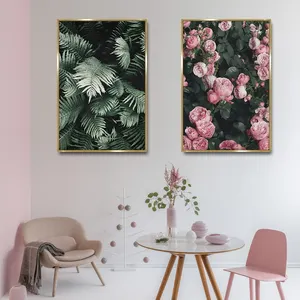 Pintura de parede luxuosa arte deco flores enquadradas em tela para sala de estar