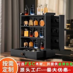 Wooden Perfume Storage Box Multi Layer <b>Desktop</b> Organizer With Drawers For Perfume And Sunglasses Display Rack Black 5 Floors - Product Image 3