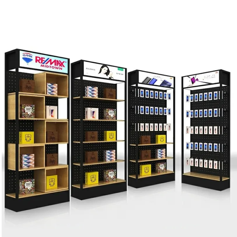 Mobile phone accessories iron-wood display cabinet steel-wood display rack Bluetooth headphone shelf