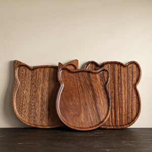 Assiette en bois de noyer en forme de chat porte-bonheur, couleur unie, motif animal, pour le thé, les collations, les fêtes, les hôtels, les cafés - Product Image 2
