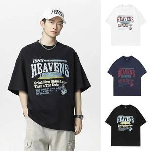 OEM y ODM Vintage American-Style 100% Camiseta de algodón puro para hombre Jersey de manga corta de gran tamaño con logotipo personalizado - Product Image 5