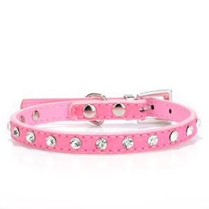 <span class=keywords><strong>Collar</strong></span> de perro de PU suave con tachuelas de diamantes de imitación de patrón sólido elegante moderno de lujo ajustable para mascotas pequeñas - Product Image 4
