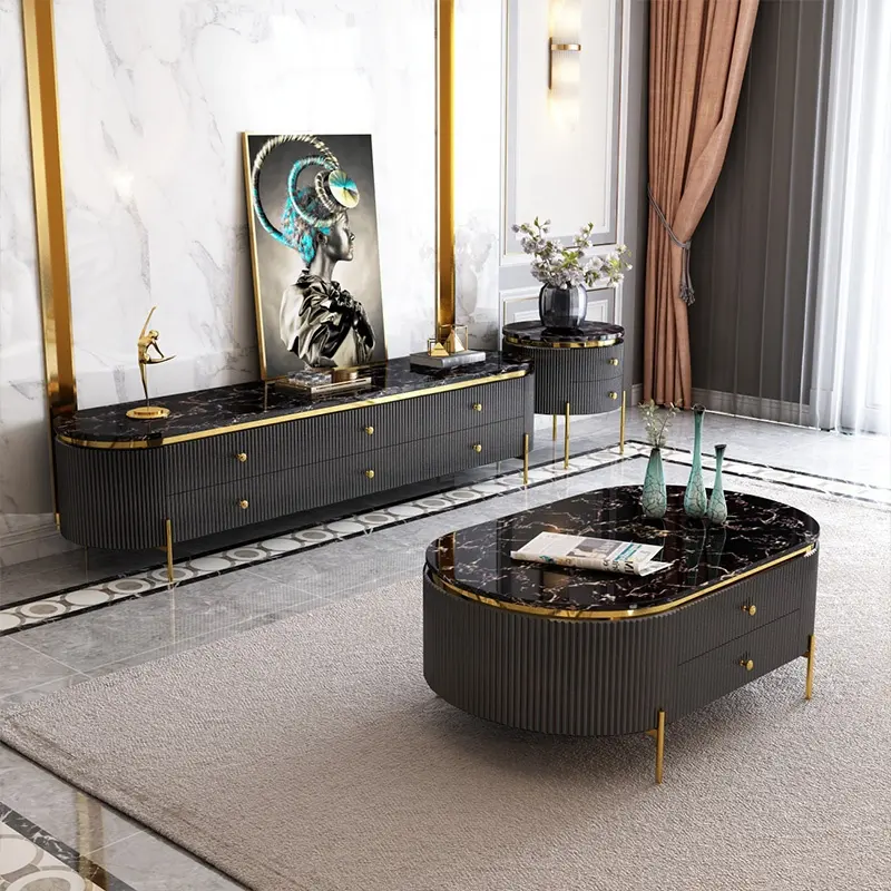 2020 hot sale marble TV cabinet light luxury living room coffee table combination Nordic elegant style modern floor cabinet