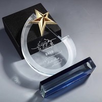 Trophée en cristal optique K9 vierge pour récompenses, personnalisable, avec étoile plaquée or, incassable, emballage export, vente en gros