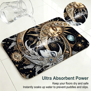 Tapis <span class=keywords><strong>de</strong></span> <span class=keywords><strong>bain</strong></span> Mystic Sun and Moon Face, design céleste or et argent, ultra absorbant, antidérapant, pour la décoration du sol <span class=keywords><strong>de</strong></span> la salle <span class=keywords><strong>de</strong></span> <span class=keywords><strong>bain</strong></span> - Product Image 1