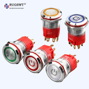 Interruptor de Botón Pulsador Iluminado <span class=keywords><strong>con</strong></span> Anillo Verde de 19 mm, 2NO2NC, Momentáneo, para <span class=keywords><strong>Timbre</strong></span> de Puerta, IP65, Resistente al Agua - Product Image 1