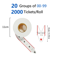 Gulungan Nomor Tiket 2 Digit untuk Mesin Tiket Otomatis K-T, 2000 Tiket Per Gulungan untuk Klinik/Deli