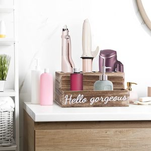 Wooden Bathroom Storage <b>Box</b> With Compartments 4 In 1 Cosmetic Organizer For Beauty Tools And <b>Makeup</b> - Product Image 1