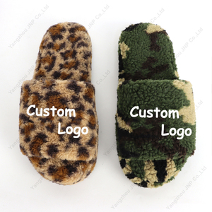 Comodo personalizzato morbido antiscivolo per la <span class=keywords><strong>casa</strong></span> soffice Open Toe Fuzzy Memory Foam in pelliccia di orsacchiotto pantofole piatte con materiali riciclati - Product Image 1