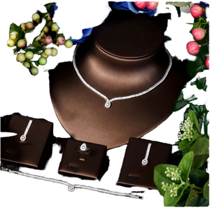 Conjunto de Collar y Pendientes de 4 Piezas con Diseño de Lágrima Vintage Simple, Joyería de Circonia Cúbica para Regalo de Boda o Ocasiones Especiales S-327 - Product Image 1