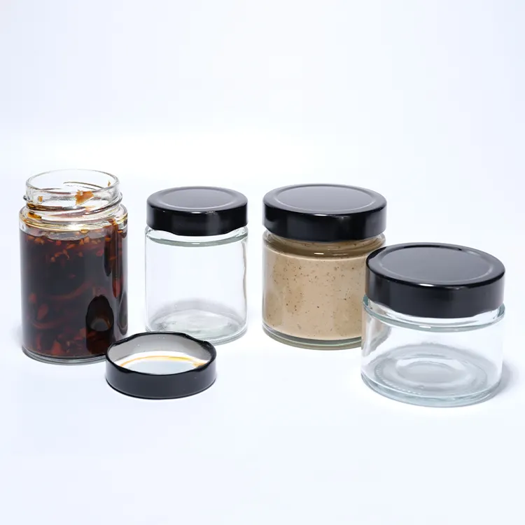 Diseño personalizado 180Ml 280Ml 380Ml transparente lado recto tapa profunda enlatado tarro de vidrio para caviar chocolate